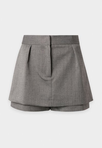 Γκρι tailored σορτς με ψηλή μέση, πιέτες στο μπροστινό μέρος και στρωτή φούστα από υφασμάτινη ύφανση.