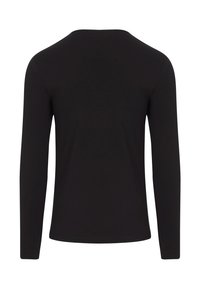 Zwarte longsleeve T-shirt met een ronde hals, gemaakt van soepel, lichtgewicht materiaal, met een eenvoudig, onopvallend ontwerp en een rechte snit.