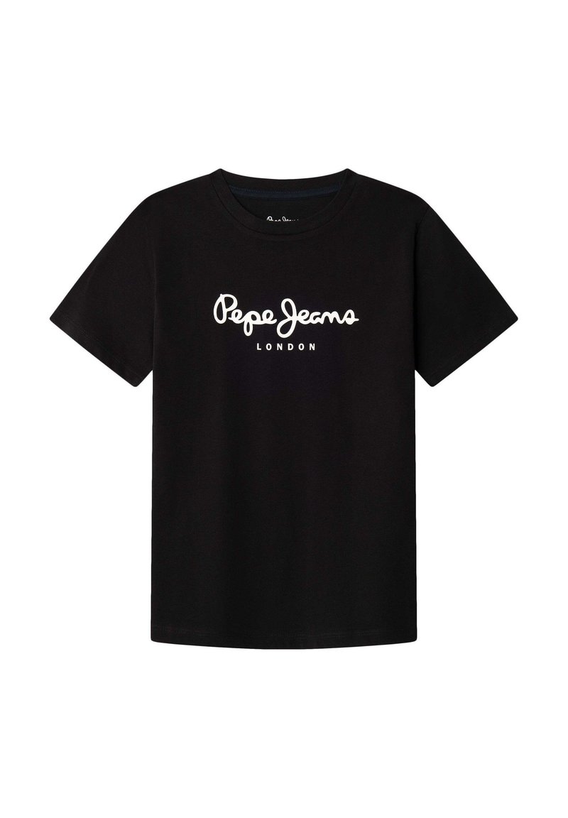 Černé bavlněné tričko s krátkými rukávy, na přední straně uprostřed s bílým logem "Pepe Jeans LONDON".