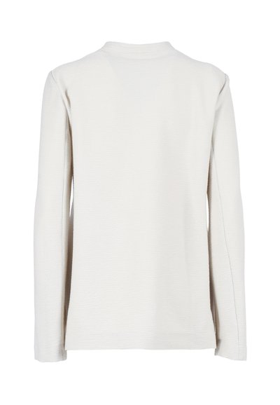 Langarmig off-white shirt met textuur, gezien van achteren, met een ronde halslijn en een rechte zoom.