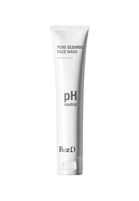 White squeeze tube with a flip-top cap, labeled "Pure Cleanse Face Wash," containing lactic acid, with pH neutral highlighted.