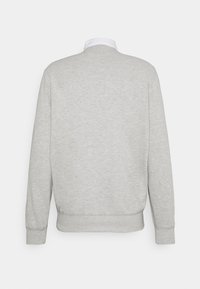 Ljusgrå långärmad sweatshirt med ribbade ärmslut och nederkant, visad bakifrån mot en vit bakgrund.