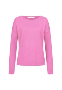 Rosa Pullover aus weichem Material mit weitem Ausschnitt, langen Ärmeln und lockerem Sitz mit geradem Saum.