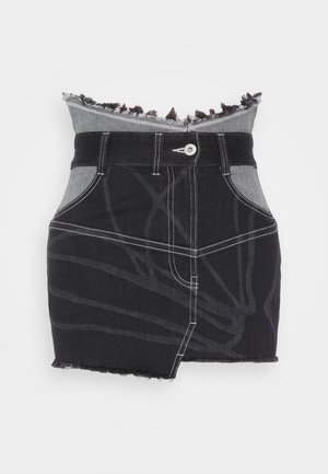 Clear To Rain LASER PATCHWORK SKIRT - Τζιν φούστα - black/grey