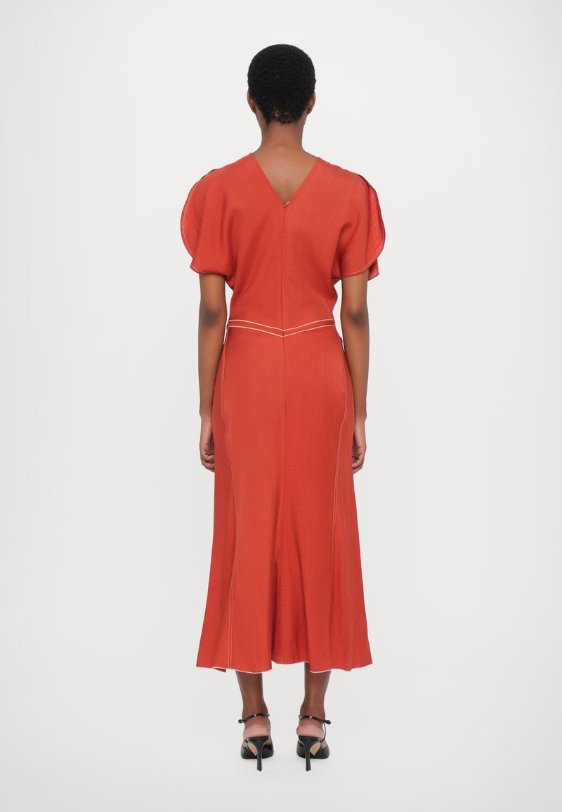 strapless open back dress Ruffle Silk Midi Dress-Red main image 1