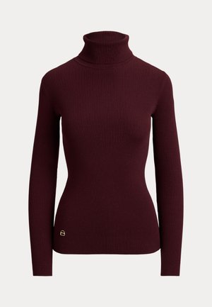 Lauren Ralph Lauren, COTTON-BLEND RIBBED TURTLENECK - Πουλόβερ - dark garnet