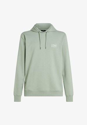 Lichtgroene hoodie met een capuchon met trekkoord, geribbelde manchetten en zoom. Voorzien van een wit logo op de linkerborst en een zachte, gestructureerde stof.