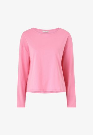 Paarse lange mouw shirt gemaakt van zachte katoen, met een ronde hals, een ontspannen pasvorm en een gladde textuur zonder zichtbare patronen of accenten.