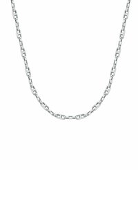 Collana in argento con maglie rettangolari intrecciate, texture liscia e design semplice, adatta per l'uso quotidiano.
