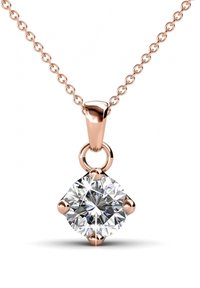Collana di maglia in oro rosa con pendente rotondo in diamante chiaro sostenuto da quattro griffe, che mette in risalto brillantezza e chiarezza.