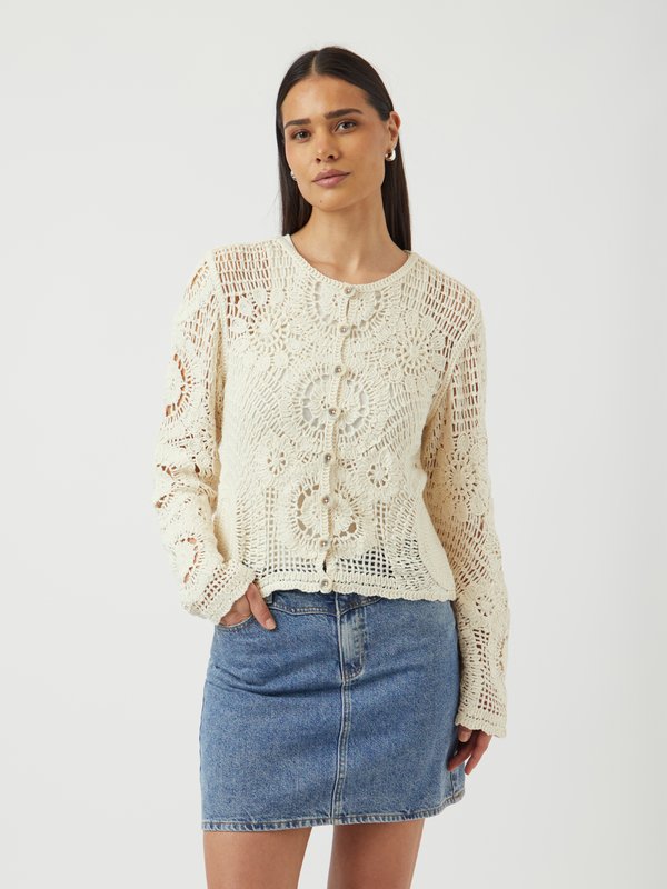 YASFIRO CROCHET CARDIGAN - Strickjacke - birch