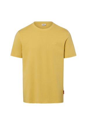 T-shirt jaune uni en coton à manches courtes, col rond et petit logo de la marque embossé sur la poitrine.