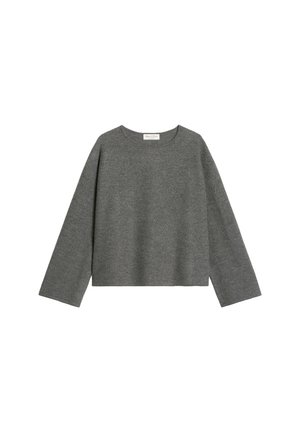 Graues Langarmoberteil aus weichem Material, mit rundem Halsausschnitt und lässigem, boxy Schnitt. Keine sichtbaren Muster oder Verzierungen.