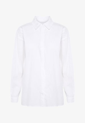 Cămașă albă cu mâneci lungi, confecționată din bumbac, având un guler clasic și închidere cu nasturi, cu mâneci complete și un croi drept la tiv.