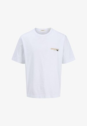 Biela bavlnená tričká s okrúhlym výstrihom, krátkymi rukávmi a malým zlatým logom "ORIGINALS" na ľavej strane hrudníka. Klasický strih a hladká textúra.