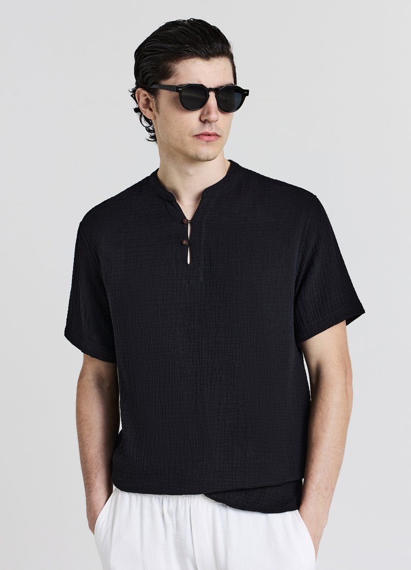 Calliope BOTTONCINI GOFFRATO - T-Shirt basic - nero ultrablack