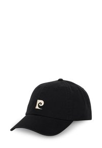 Casquette de baseball en coton noir avec un visière incurvée et un logo en spirale blanc brodé à l'avant. Dispose de six trous de ventilation.