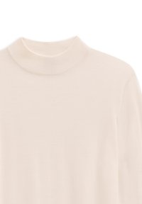 Cremfarbener Rollkragenpullover mit geripptem Kragen, aus weichem Strickstoff gefertigt, mit glatter Textur und minimalistischem Design.