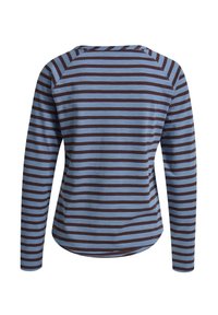 Langarmshirt mit Rundhalsausschnitt in Blau- und Braunstreifen. Glattes Material, abgerundeter Saum und Raglanärmel.