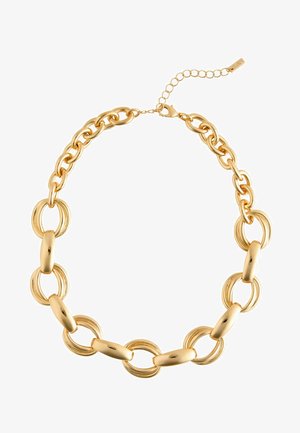 Halskette in Goldtone mit großen, ineinandergreifenden Gliedern. Glatte, polierte Oberfläche mit einem Karabinerverschluss und verstellbarem Kettenabschnitt.