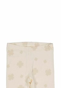 Ljusgräddfärgade leggings gjorda av mjukt material, med ett subtilt klövermönster i en något mörkare nyans. Elastisk midja högst upp.