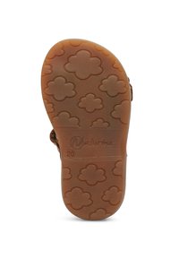 Brązowa gumowa podeszwa z kwiatowymi wzorami i wytłoczonym logo marki "Natrutis"; zaprojektowana z myślą o wygodzie i trwałości; rozmiar oznaczony jako "20."