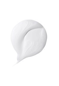 Witte crème met een gladde, glanzende textuur, gevormd als een draai. Subtiele golven en variaties in dikte zijn zichtbaar.