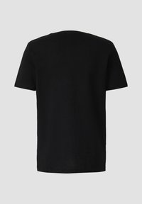 T-shirt en coton noir à manches courtes, col rond, et texture unie. Pas de logos ou motifs visibles au dos.