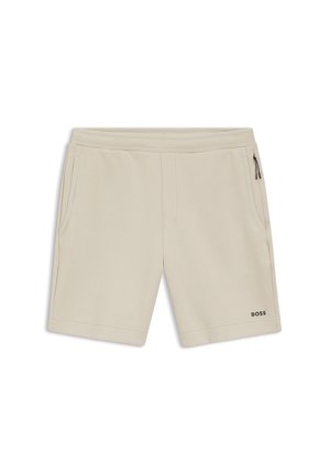 Bežas vīriešu šorti ar elastīgu jostu, sānu kabatas, tostarp viena ar rāvējslēdzēju, un „BOSS” logo uz kreisās kājas apakšdaļas.