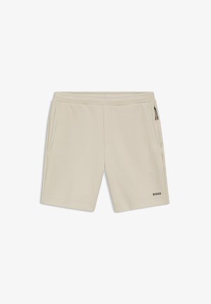 Bežas vīriešu šorti ar elastīgu jostu, sānu kabatas, tostarp viena ar rāvējslēdzēju, un „BOSS” logo uz kreisās kājas apakšdaļas.