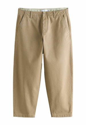 Light brown chinos with a smooth texture, standard waistband, front pockets, and straight cut. No prominent patterns or embellishments.