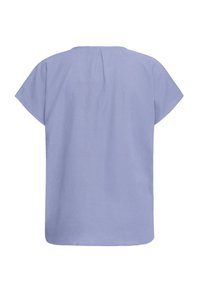 Blouse courte à manches courtes de couleur violet clair avec un pli central au dos et un col rond.