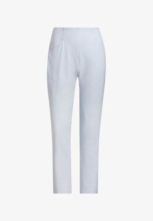 Light blue stretch trousers with a smooth texture, slim fit, and two front pockets. Features a classic waistband design.