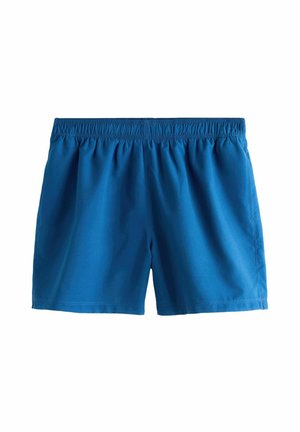 Blue elastic waist shorts with a simple design, no visible logos or patterns, suitable for casual or athletic wear.