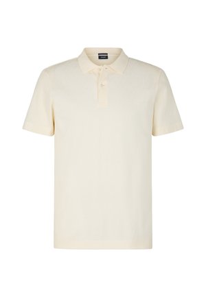 Korte mouwen polo-shirt in lichtbeige met een gestructureerd patroon, drie-knops sluiting en een kraag. Geschikt voor casual draag.