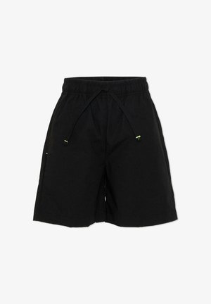 Pantaloncini casual neri con vita elasticizzata e coulisse, dotati di tasche laterali e vestibilità comoda.