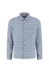 Blauw-wit geblokt overhemd met lange mouwen, knoopsluiting, kraag en borstzak, van gestructureerde stof, casual stijl.