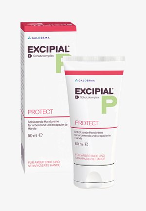Excipiant P Handcreme-Tube, weiß mit roten Akzenten, 50 ml Größe. Die Box enthält den Produktnamen und Anwendungshinweise in mehreren Sprachen.