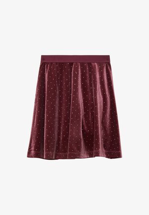 Burgundi samet seelik elastse vöökoha ja väikeste ühtlaselt paigutatud hõbedaste nupudega.