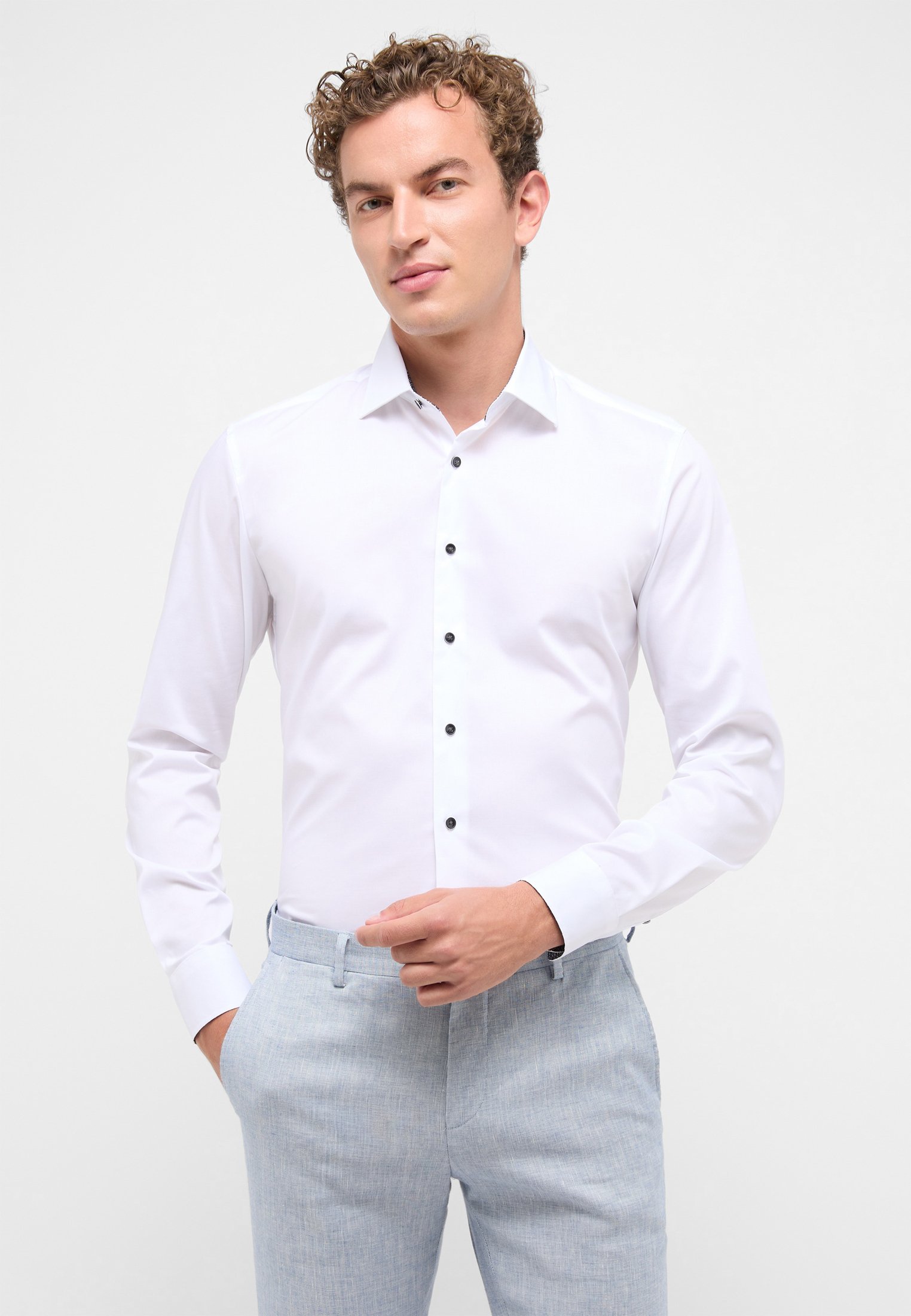 ETERNA Camicia Uomo Modern Fit Pinpoint, Colle Kent Classico, 100% Cotone Non-Iron, Maniche Lunghe