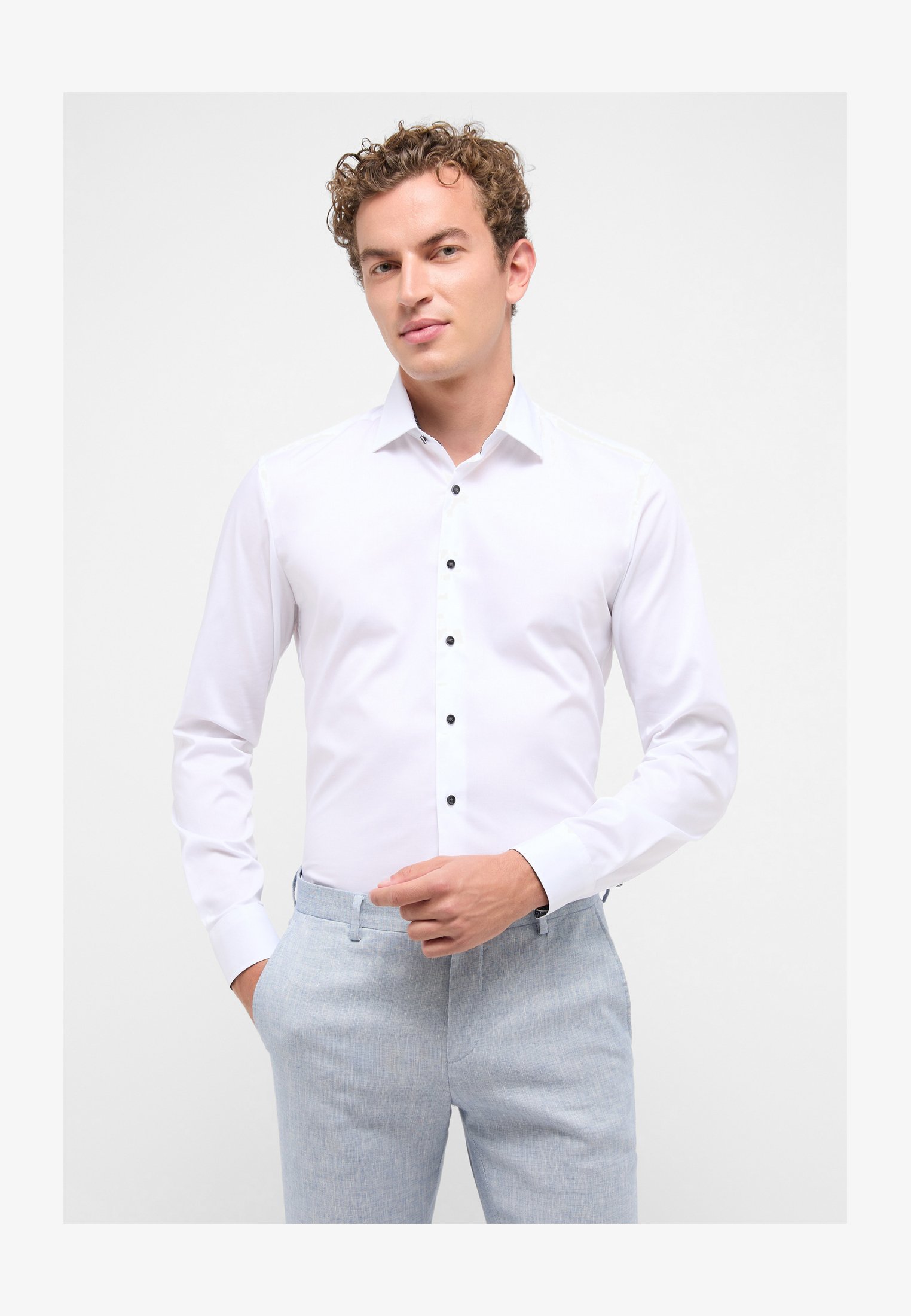 ETERNA Camicia Uomo Modern Fit Pinpoint, Colle Kent Classico, 100% Cotone Non-Iron, Maniche Lunghe
