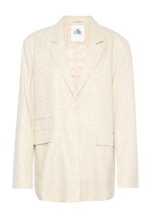 Blazer in lino color crema con un design strutturato, due tasche frontali, chiusura con un solo bottone e fodera interna in satin.