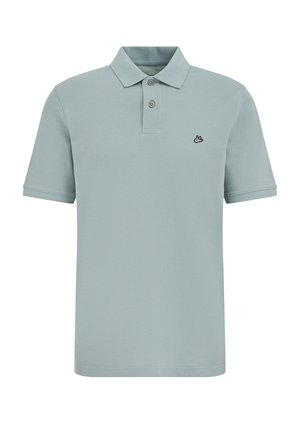 Lyseblå polo i bomuld med klassisk krave, to-knap lukning og lille broderet logo på venstre bryst.