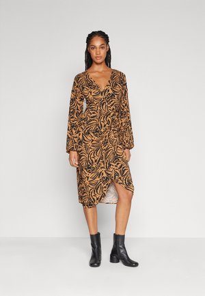 VILA VIANJA V-NECK DRESS - Φόρεμα ημέρας - tobacco brown/black wave leaf