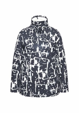 Pullover con un collo alto, caratterizzato da un motivo astratto blu navy e bianco. Realizzato in un tessuto morbido ed elastico con maniche lunghe.