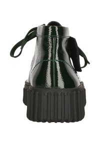 Grønne patentlæder højtop sneakers med tonede snørebånd, en struktureret sort gummisål og en rund form med en polstret krave.