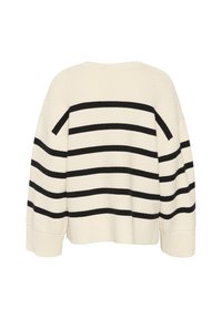 Großer Strickpullover in Creme mit schwarzen horizontalen Streifen, mit regulärer Passform, weiten Ärmeln und geripptem Saum.