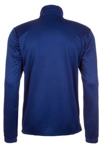 Marineblauer Pulloverjacke mit hohem Kragen, langen Ärmeln und einem glatten, strukturierten Stoff. Nahtloses Rückendesign ohne sichtbare Logos.