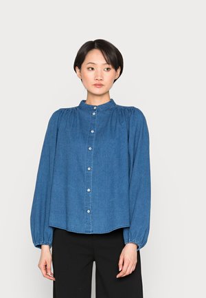 BLOUSE LONG SLEEVE STAND UP COLLAR - Blůza - denim mid blue