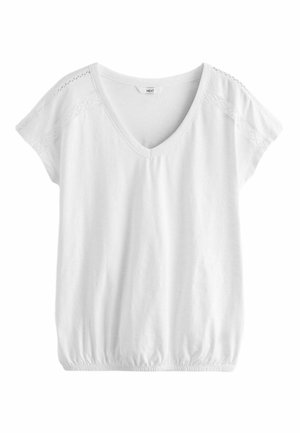 V-NECK BUBBLE HEM - REGULAR FIT - T-shirt med print - white